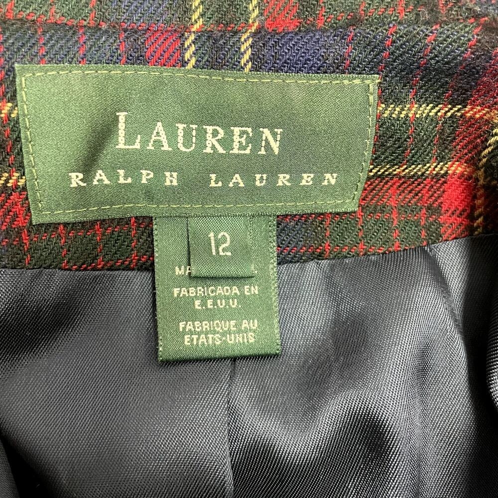 Lauren Ralph Lauren Plaid Worsted Wool Blazer Navy Red Green Size 12 Made in USA - Picture 8 of 16